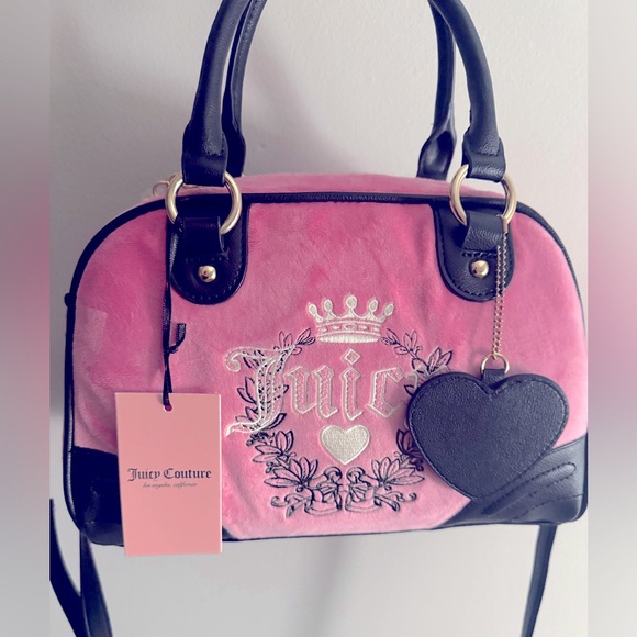 Juicy Couture Handbags - Juicy Couture NWT Pink Black Satchel w/ Heart Charm NEW
